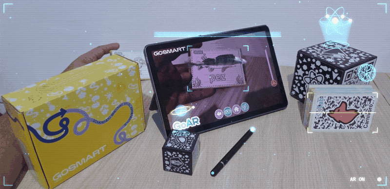 Kit didáctico GoSmart en realidad aumentada: fichas, cubos AR, lápiz óptico y tablet